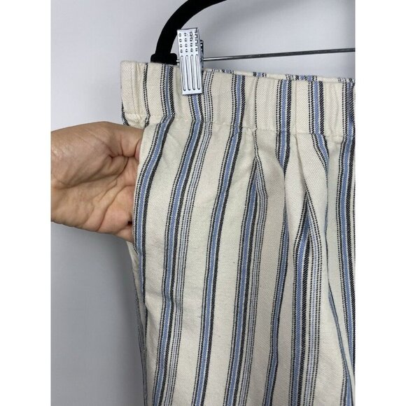 J. Jill Blue Black White Stripe Linen Blend Pull On Elastic Waist Short Size L - Picture 2 of 7